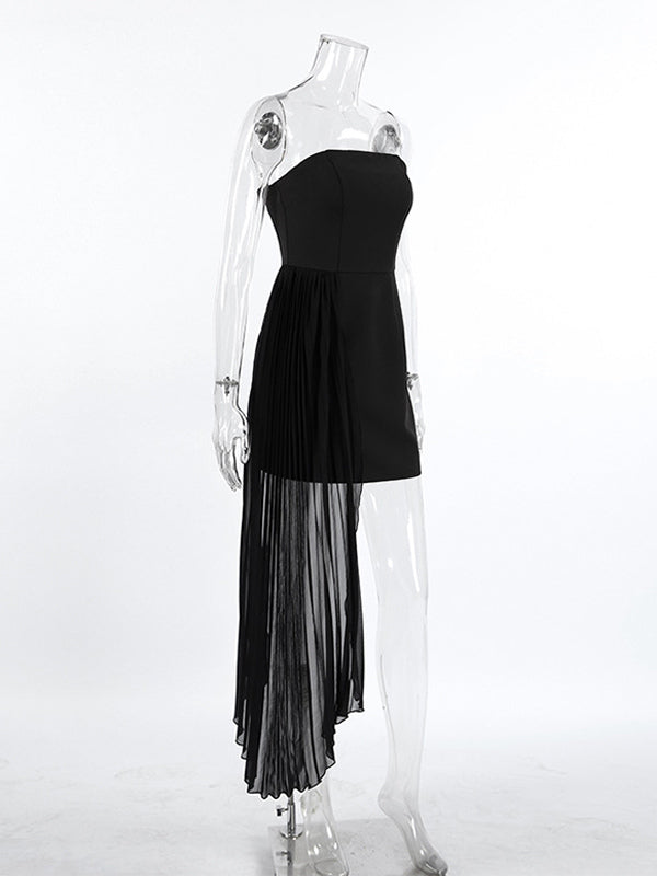 Strapless Summer Mini Dress With Asymmetric Pleated Drape For Women 2026