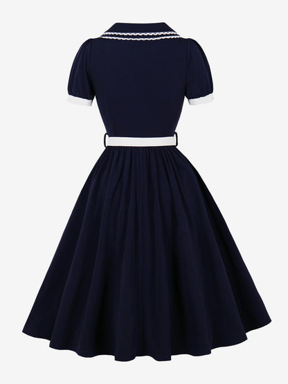 Double Layer Peter Pan Collar Embroidery Puff Sleeve Swing Dress For Women 2026