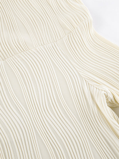 Pleated Off Shoulder Women's Maxi Dress - Elegant Cream Textured Bodycon Gown - Long Sleeve Party Wear 2026