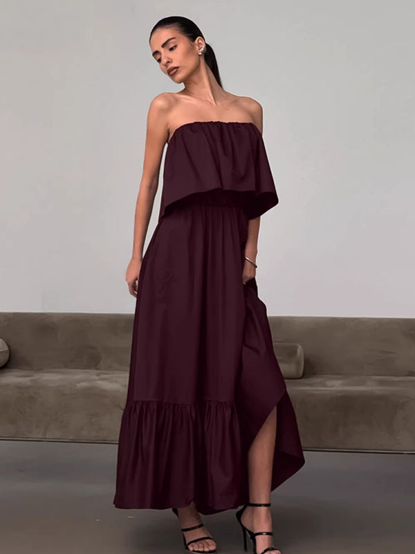 100% Cotton Strapless Women's Maxi Dress In Earth Tones - Sexy Tube Top Ruffle Sundress - Boho Beach Vacation Long Dress 2026