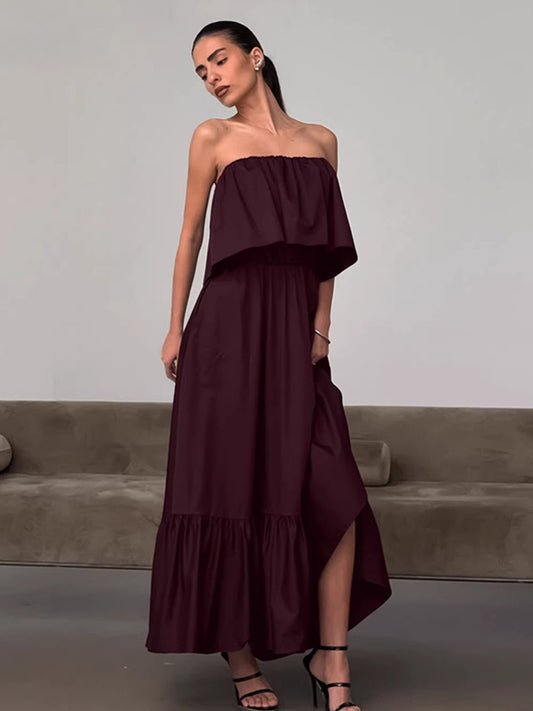 100% Cotton Strapless Women's Maxi Dress In Earth Tones - Sexy Tube Top Ruffle Sundress - Boho Beach Vacation Long Dress 2026