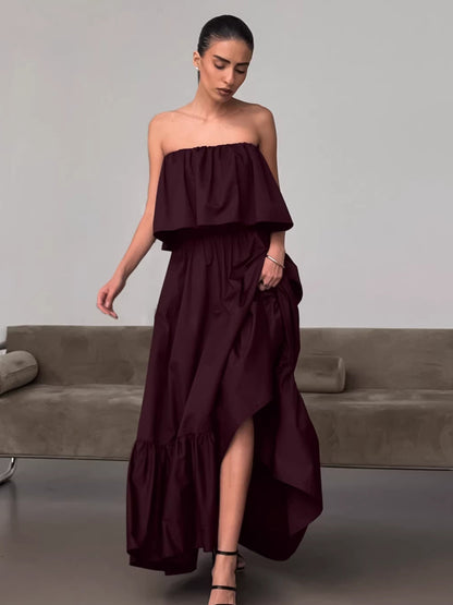 100% Cotton Strapless Women's Maxi Dress In Earth Tones - Sexy Tube Top Ruffle Sundress - Boho Beach Vacation Long Dress 2026