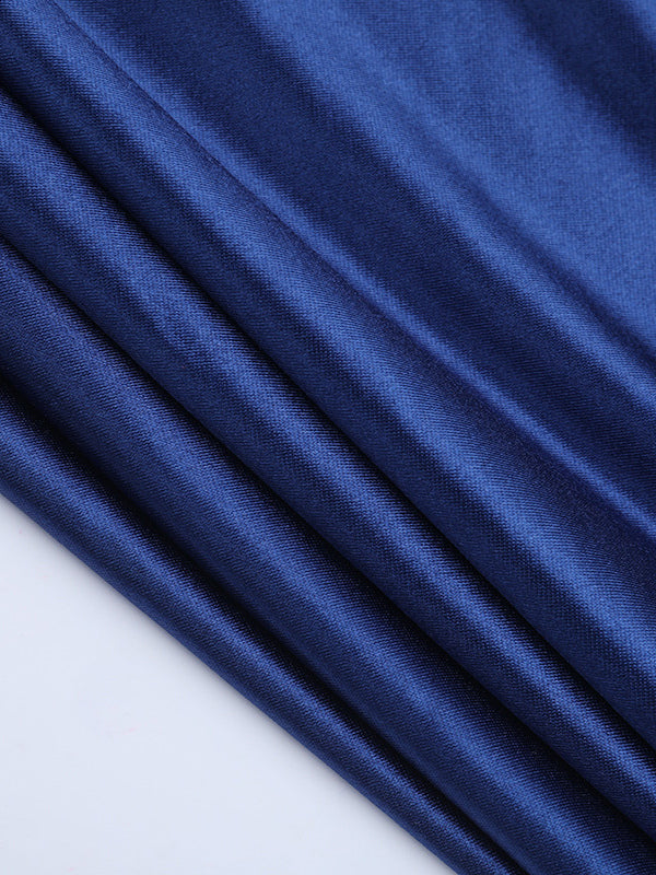 Royal Blue Women Maxi Slit Dress - Elegant Halter Neck Asymmetric Ruffle Hem Gown - Vintage Glam Summer Party Wear 2026