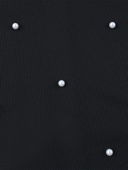 Off Shoulder Women's Maxi Dress - Elegant Pearl Beaded Back Slit Black Bodycon - Spring Party Wear 2026