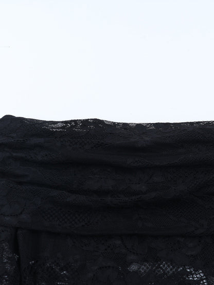 Off Shoulder Lace Patchwork Maxi Dress For Women - Black Gothic Sheer Sleeve Bodycon Gown - Spring Gala Party Outfits 2026