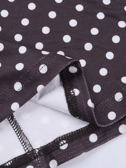Polka Dot Women's Mini Dress - Chocolate Brown Vintage V Neck Long Sleeve Bodycon - Spring Vacation Party 2026
