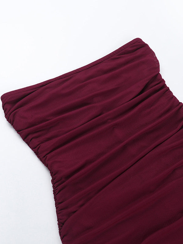 Tube Mini Dress For Women - Ruched Mesh Hem Slit Bodycon Dress - Summer Night Out Clubwear 2026