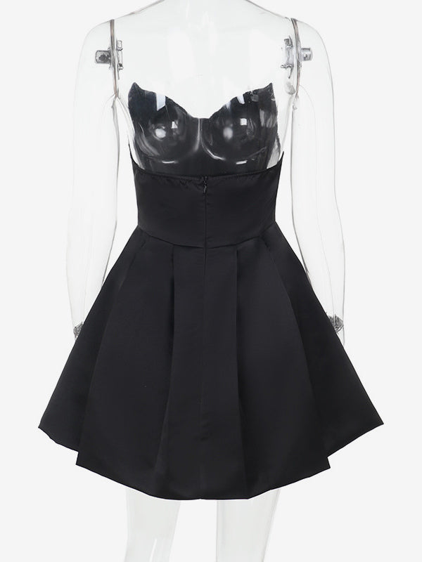 Corset Coquette Satin Dress For Women - Black Gothic Sweetheart Boned Sleeveless A Line Dress - Summer Birthday Party 2026