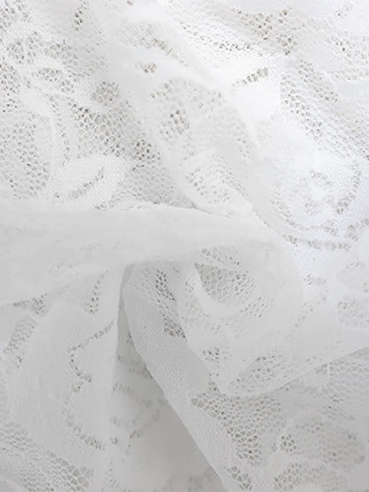 Sheer Lace Ruffle Maxi Slip Dress For Women - White Sexy High-Low Hem Spaghetti Strap Bodycon Gown - Summer Gala Party 2026