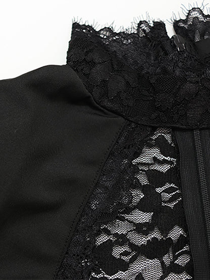 Sheer Lace Cut Out Bodycon Dress For Women - Black Gothic Chic Ruched Mini Sheath Dress - Summer Night Out Party 2026
