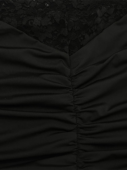 Sheer Lace Cut Out Bodycon Dress For Women - Black Gothic Chic Ruched Mini Sheath Dress - Summer Night Out Party 2026