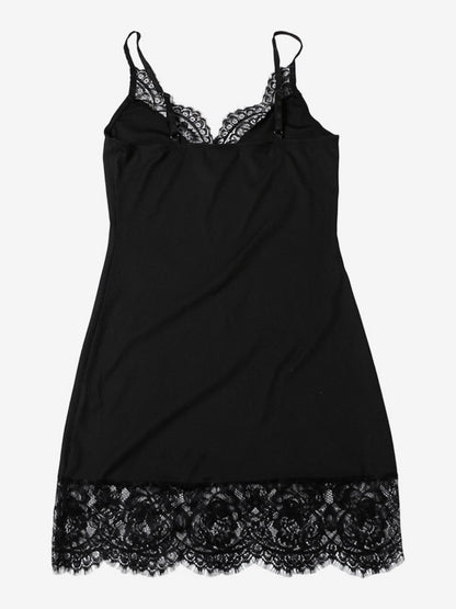 Lace Trim Slip Dress For Women - Black Ribbed Sleeveless Cami Mini Sundress - Summer Party Night Out 2026