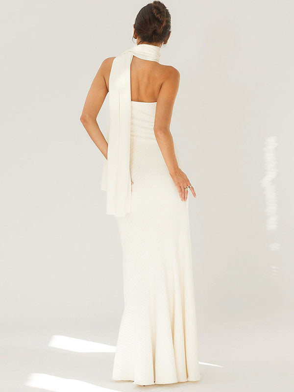 Minimalist Scarf Neck Strapless Dress For Women - Elegant Mermaid Maxi Gown - Spring Formal Evening Gala 2026
