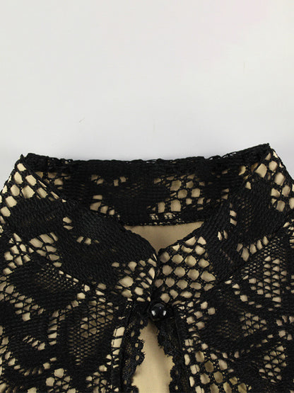 Lace Bodycon Midi Dress For Women - Black Vintage Keyhole Bell Sleeve Back Slit Sheath Dress - Spring Cocktail Party 2026