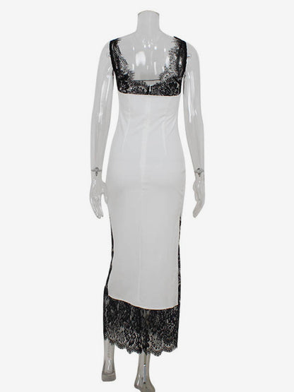 Lace Patchwork Maxi Dress For Women - Sexy V Neck Bodycon Baddie Sleeveless Gown - Summer Clubwear Party Night 2026