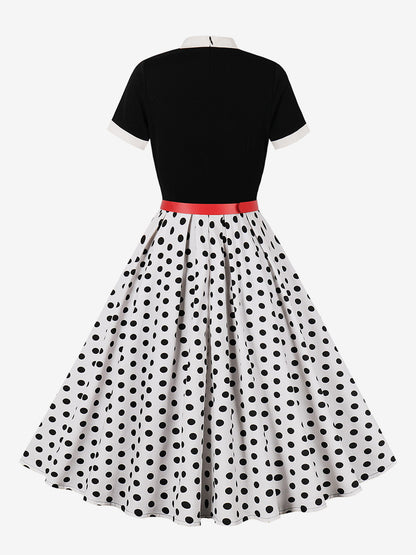 Vintage 1950s Midi Dress For Women - Bow Tie Neck Printed A-Line Swing Dress - Spring Tea Party 2026