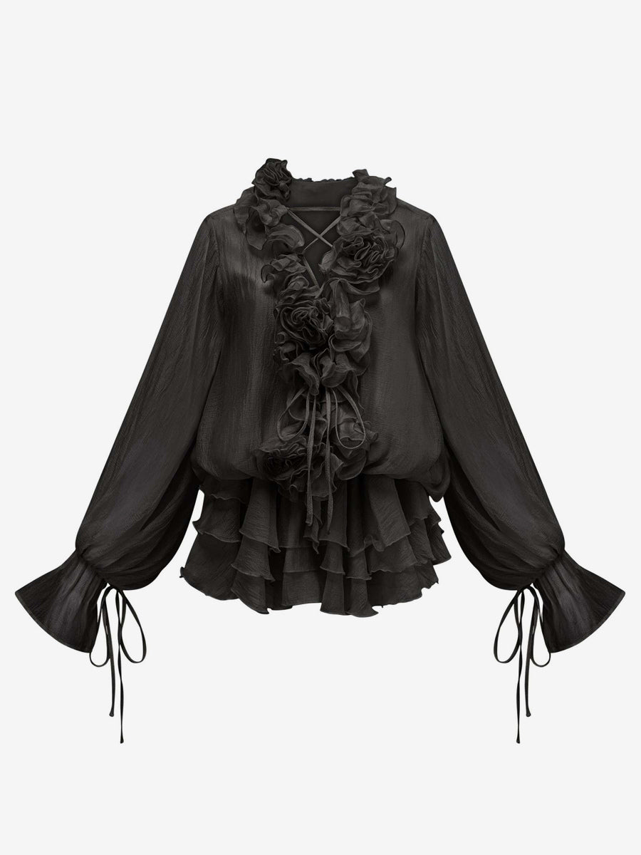 Ruffle Layered Mini Dress For Women - Boho Lantern Sleeve Flower V Neck Skater Dress With Shorts - Spring Party 2026