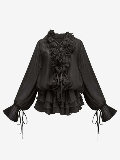 Ruffle Layered Mini Dress For Women - Boho Lantern Sleeve Flower V Neck Skater Dress With Shorts - Spring Party 2026