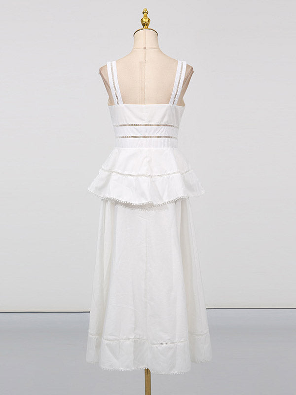 Chic Fitted White Maxi Gown With Lace Detail Perfect For Formal Events