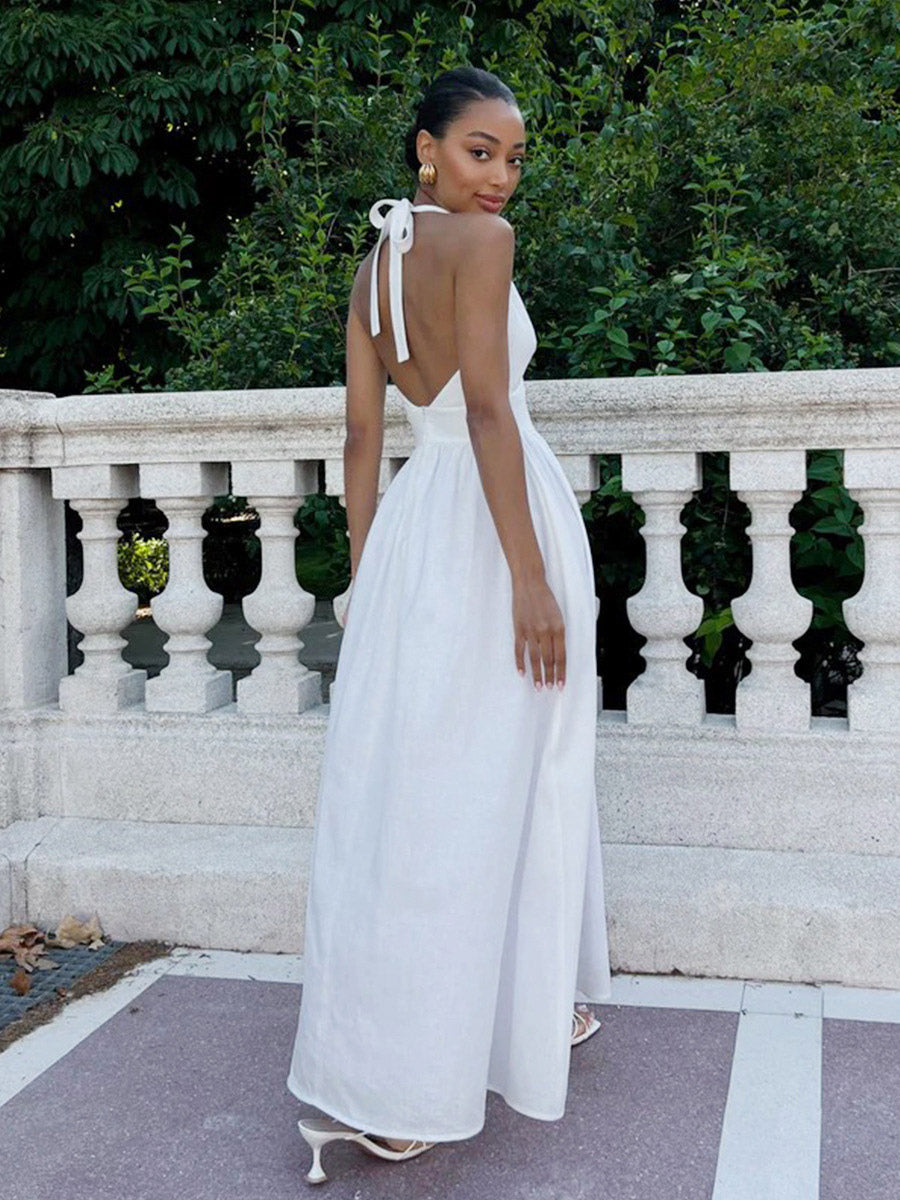 Chic Fitted White Gown With V Neckline Perfect For Summer Events