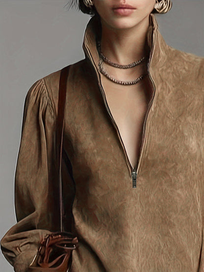 Daily Dresses For Woman Mini Dresses Camel Long Sleeves V-Neck Natural Waist Dress