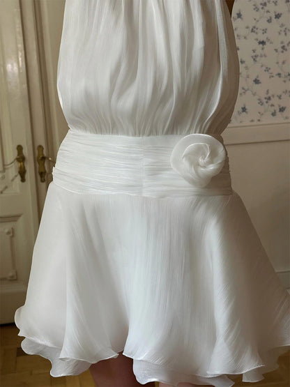 Flattering White Halter Mini Dress Ideal For Casual Outings