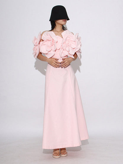 Vacation Dresses Midi Flowers Sleeveless Off-The-Shoulder Chic High Rise Red Dress