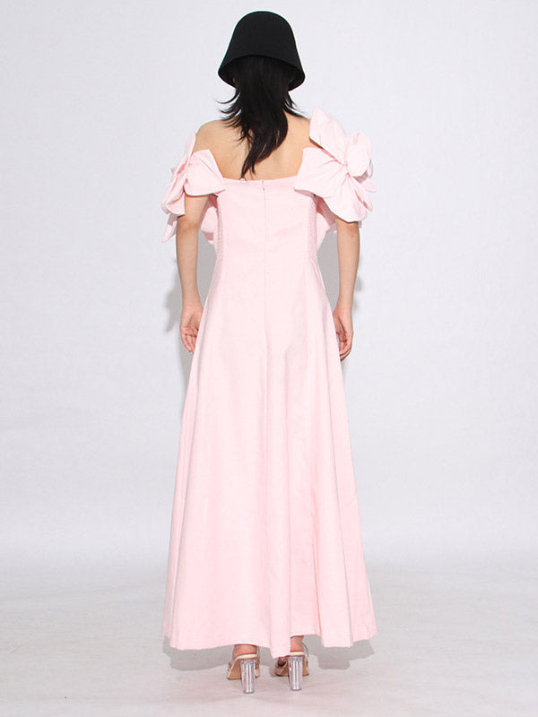 Vacation Dresses Midi Flowers Sleeveless Off-The-Shoulder Chic High Rise Red Dress