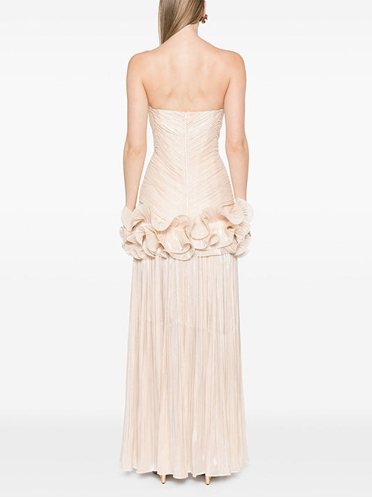 Party Dress Maxi Apricot Strapless Sleeveless Backless Chic Semi Formal Gown