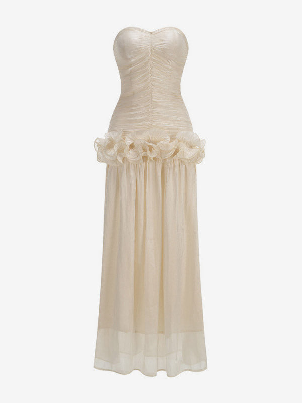 Party Dress Maxi Apricot Strapless Sleeveless Backless Chic Semi Formal Gown