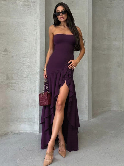 Party Dress Dresses Maxi Purple Strapless Pleated Sexy Semi Formal Summer Dress