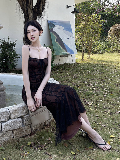 Night Out Dresses Black Printed Sleeveless Straps Neck Summer Dress