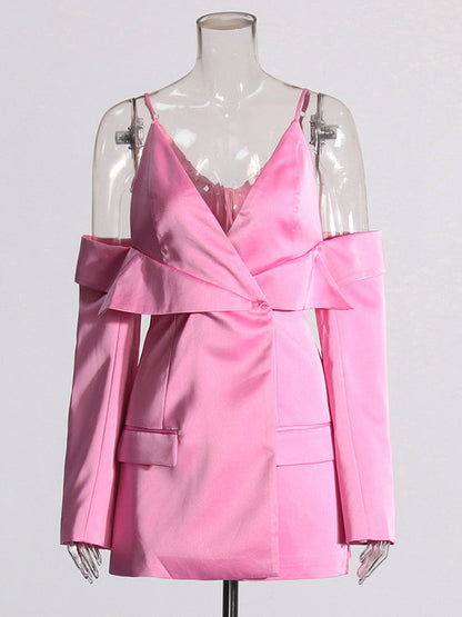 Blouse For Women Pink V-Neck Chic Cut Out Long Sleeves Tops