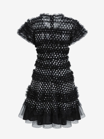 Vacation Dresses Midi Pleated Short Sleeves V-Neck Chic Black Dress
