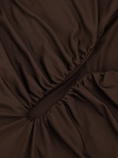 Party Dress Mini Brown One-Shoulder Pleated Backless Sexy Semi Formal Dress