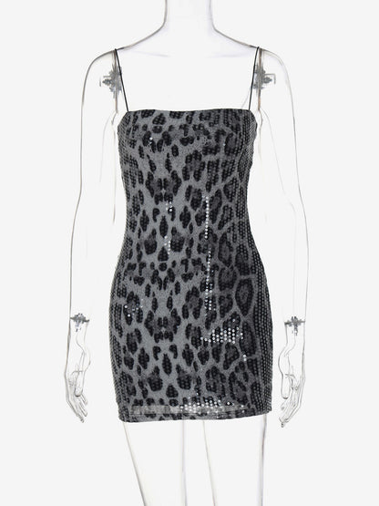 Night Out Dresses Leopard Leopard Print Sleeveless Straps Neck Summer Dress