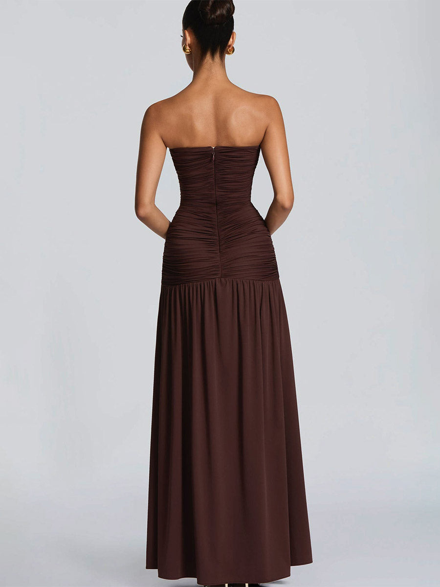 Party Dress Maxi Coffee Brown Halter Zipper Sleeveless Backless Elegant Semi Formal Dress