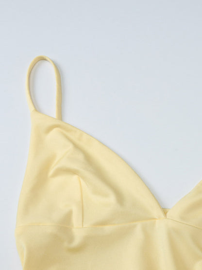 Date Night Dresses Mini Lace Up Sleeveless Backless Straps Neck Sexy Yellow Dress
