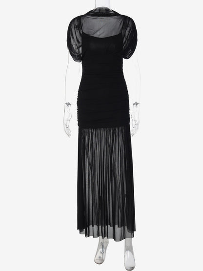 Night Out Dresses Black Short Sleeves High Collar Summer Dress