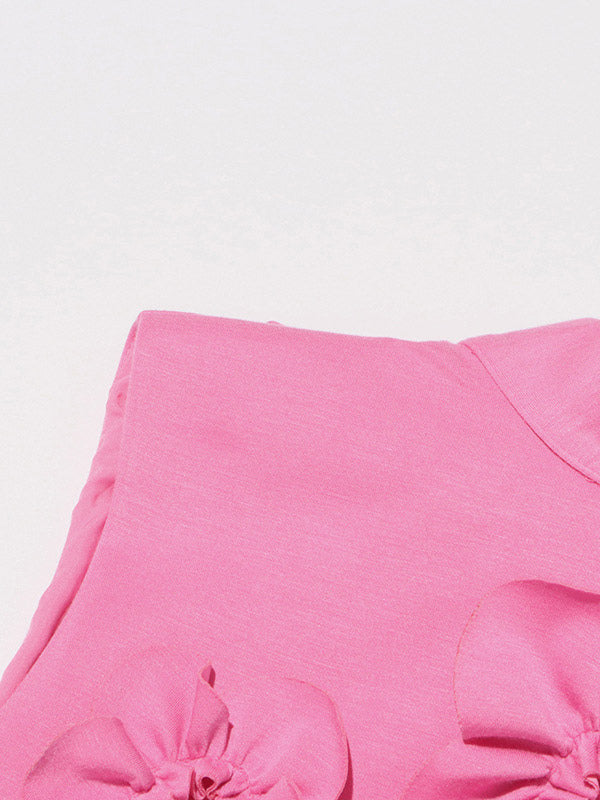 Party Dress Dresses Mini Pink Stand Collar Flowers Sleeveless Casual Semi Formal Dress