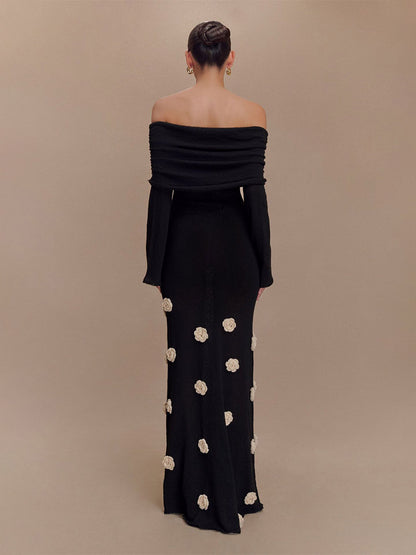 Party Dresses Shaping Flower Flowers Long Sleeves Off-The-Shoulder Casual White Dress