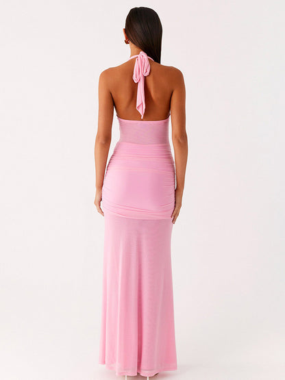 Party Dress Maxi Coffee Brown V-Neck Sleeveless Sexy Semi Formal Dress