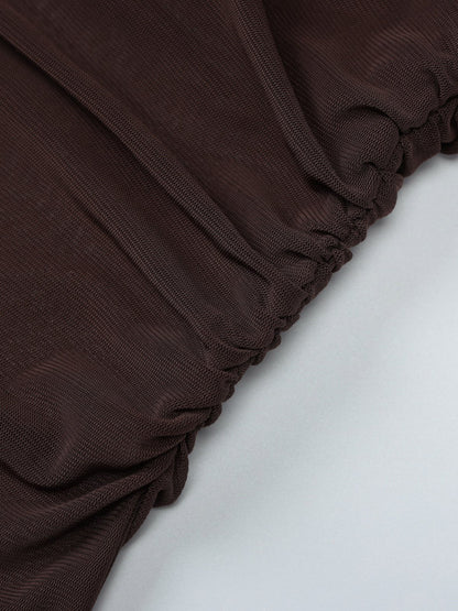 Party Dress Maxi Coffee Brown Halter Pleated Sleeveless Backless Sweet Semi Formal Dress