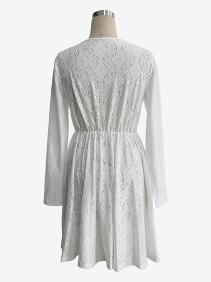 Daily Dresses Mini Woman's Dress Long Sleeves V-Neck Raised Waist Casual Lace White Dress