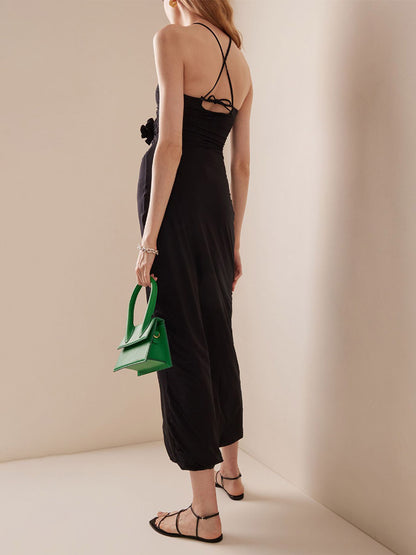 Party Dress Maxi Black Strapless Lace Up Sleeveless Backless Casual Semi Formal Dress
