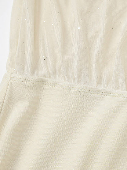 Date Night Dresses Mini Pleated Long Sleeves V-Neck Sweet Apricot Dress