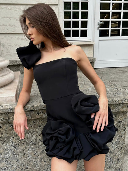 Date Night Dresses Mini Backless Ruffles Zipper Sleeveless Strapless Chic White Dress