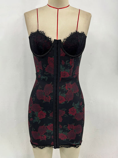 Night Out Dresses Red Leopard Print Sleeveless Strapless Shaping Summer Dress