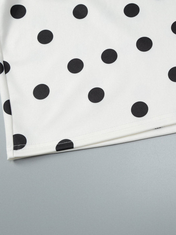 Date Night Dresses Mini Pleated Long Sleeves Polka Dot V-Neck Flared Sleeves Elegant Dress