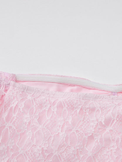Party Dress Maxi Pink Off-The-Shoulder Lace Long Sleeves Pleated Chic Semi Formal Dress